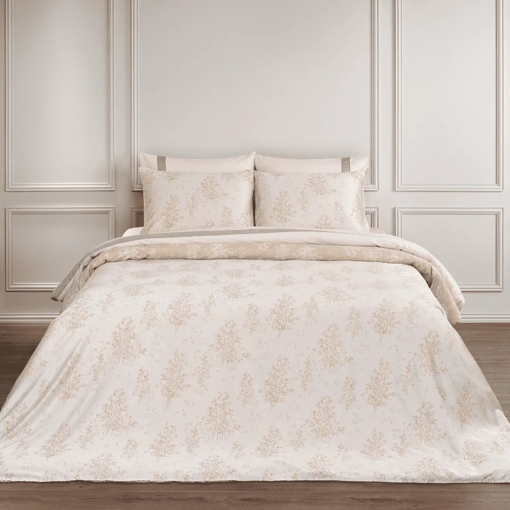 Dommelin Hoeslaken Bosque Tencel Katoen Jacquard 300TC, beddengoed, dekbedovertrek, kussenslopen, patroon, beige bloemmotief