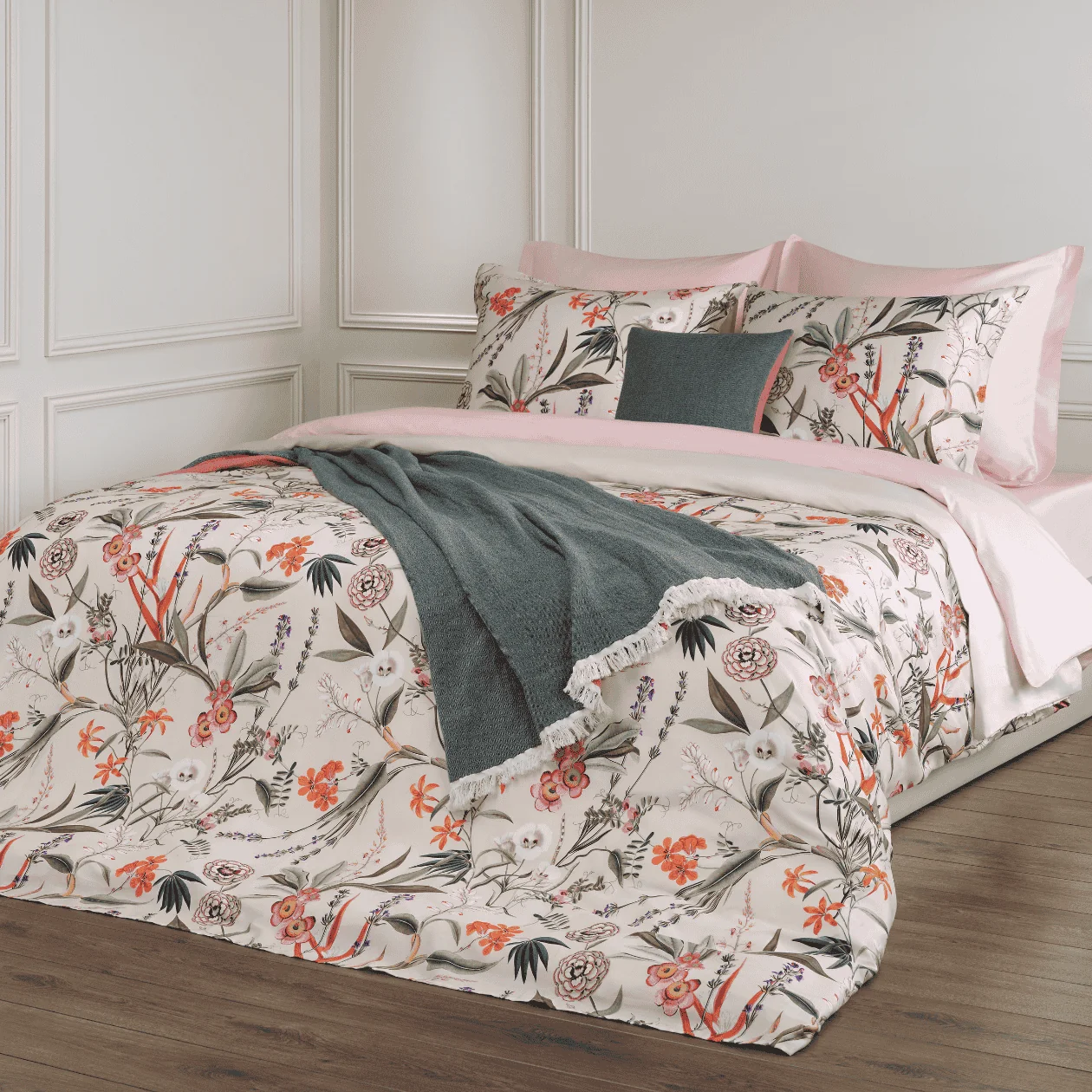 Dommelin Dekbedovertrekset Silvestre Satijn 400TC, bedding met bloemen, duvet queensize, comforter, bed textiel, kussenhoes patroon