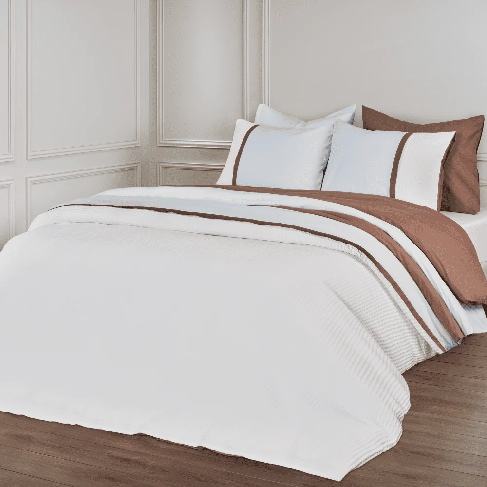 Dommelin Dekbedovertrekset Bari Percal 200TC IJsblauw - Fossil, bedset, beddengoed, donsset, kussenslopen, wit-bruin