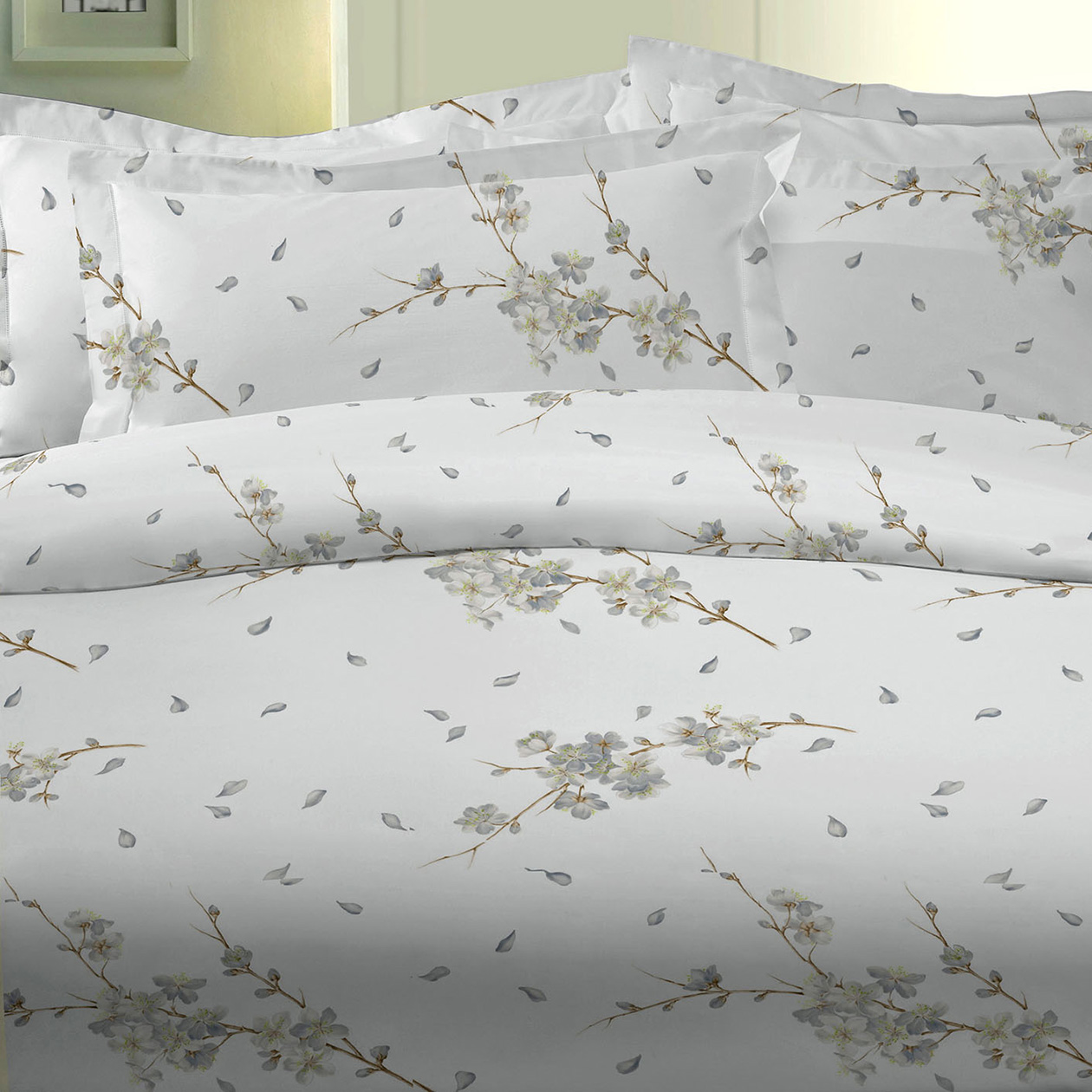 Dommelin Dekbedovertrekset Flora Percal 200TC Blauw 200 x 200 cm incl. 2 kussenslopen 60 x 70 cm Meubels, Bed, Plant, Laken