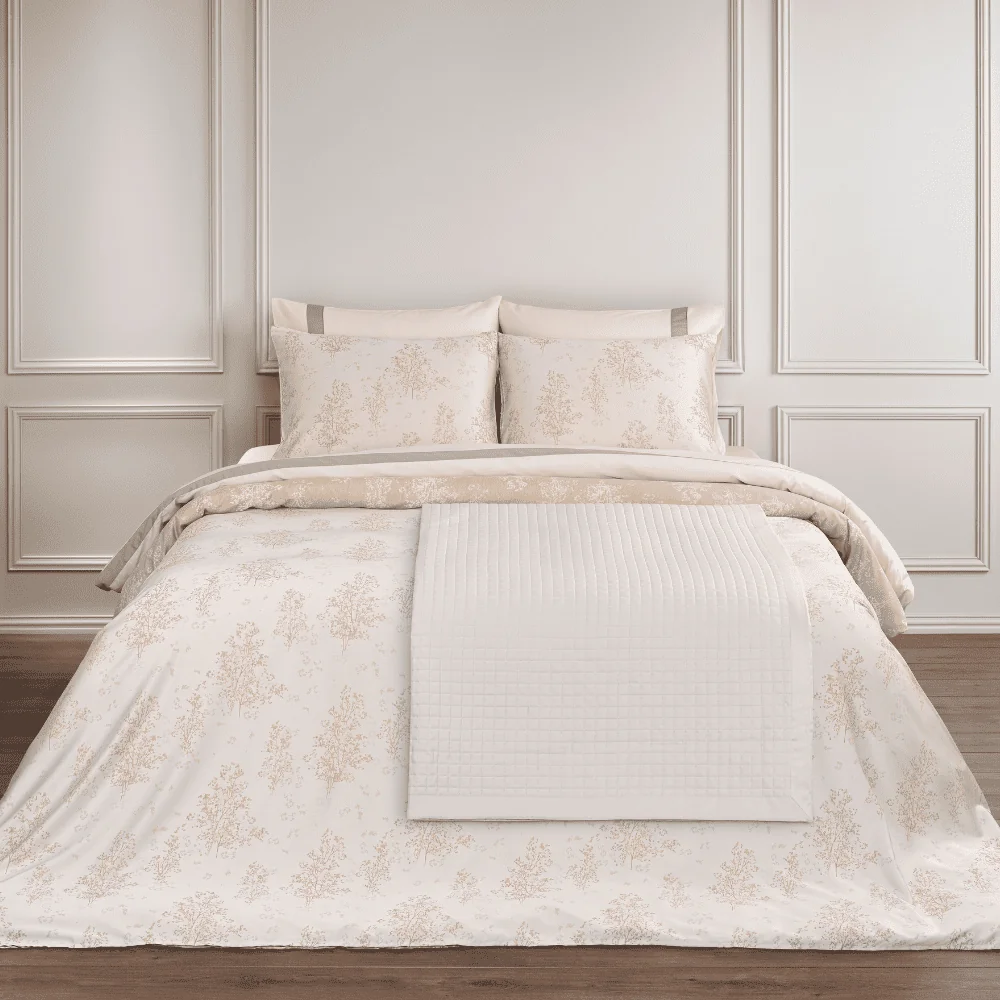 Dommelin Hoeslaken Bosque Tencel Katoen Jacquard 300TC, bedset, slå, kussenslopen, neutraal beige, patroonachtig beddengoed