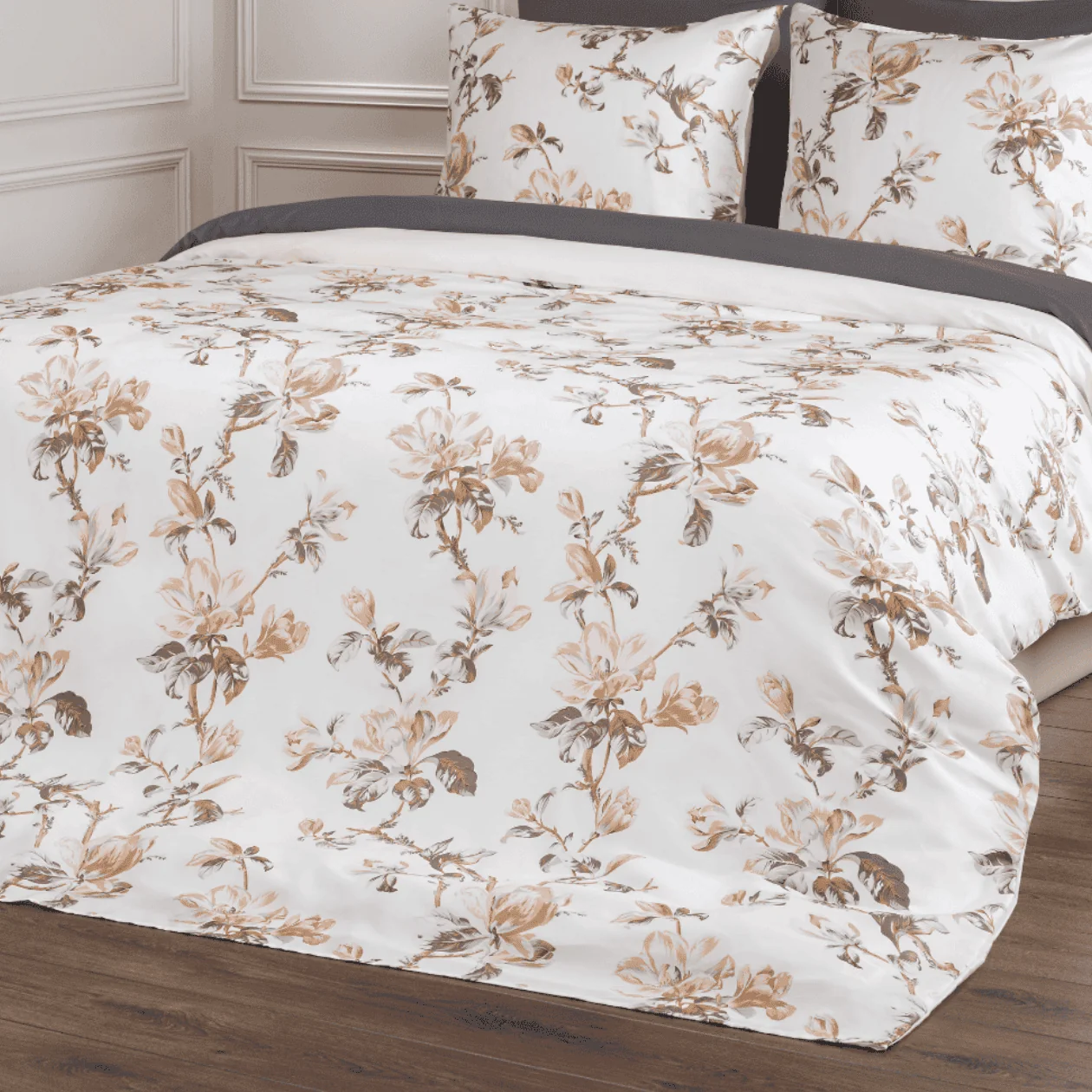 Dommelin Lakenset Magnolia Satijn 400TC, dekbed, bedspread, bloemenpatroon, linnen, wit