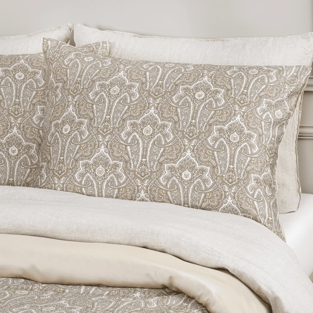 Dommelin Kussensloop Fortuna Satijn 400TC, kussen, kussensloop, paisley, patroon, beige