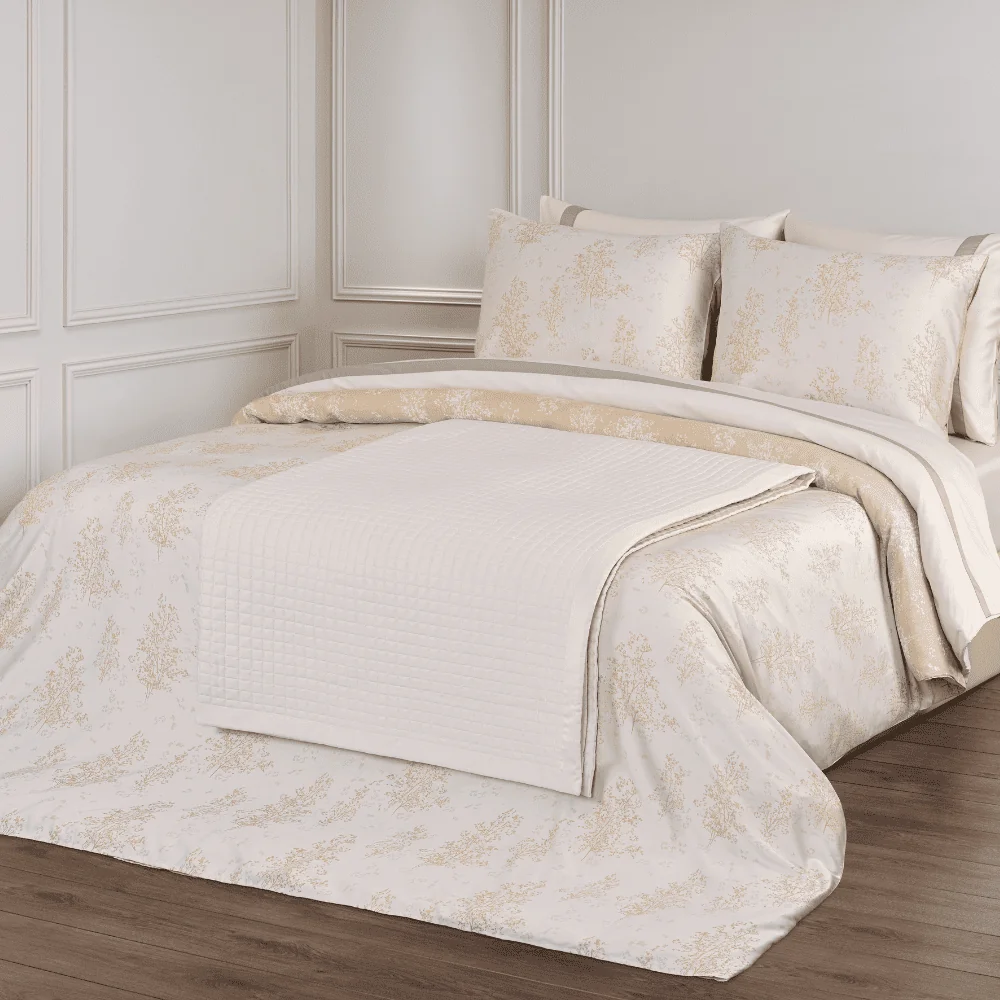 Dommelin Hoeslaken Bosque Tencel Katoen Jacquard 300TC, beddengoed, dekbedovertrek, bedspreuk, patroon lakens, neutrale kleur
