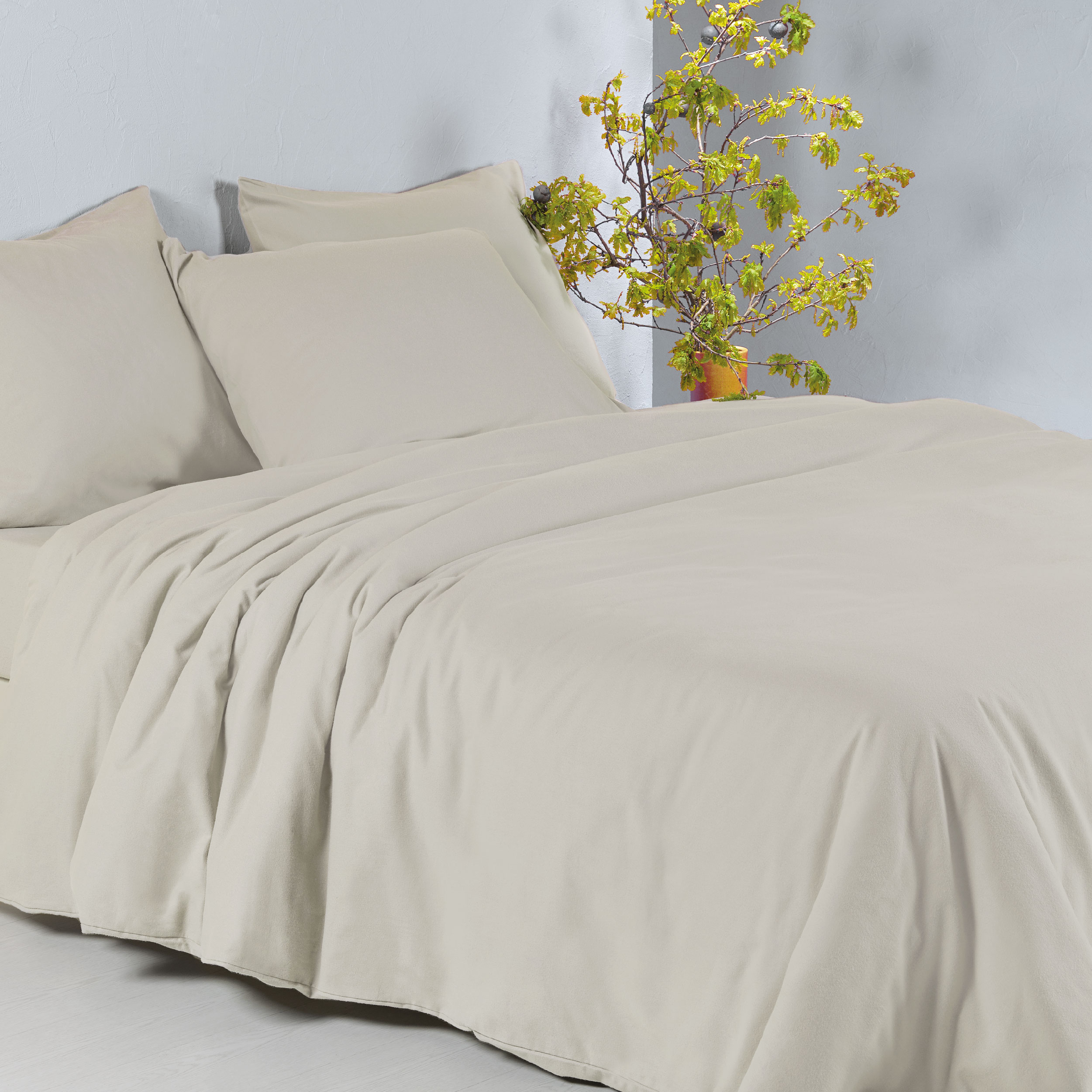 Dommelin Dekbedovertrek Set Flanel Ecru Meubels, Bed, Deken, Laken